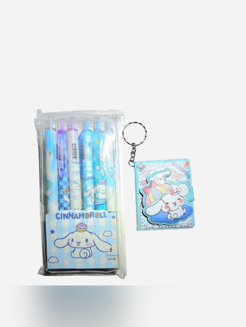 Cinnamoroll Mini Notebook Keychain And 6 Piece Pen Set Stationary Bundle